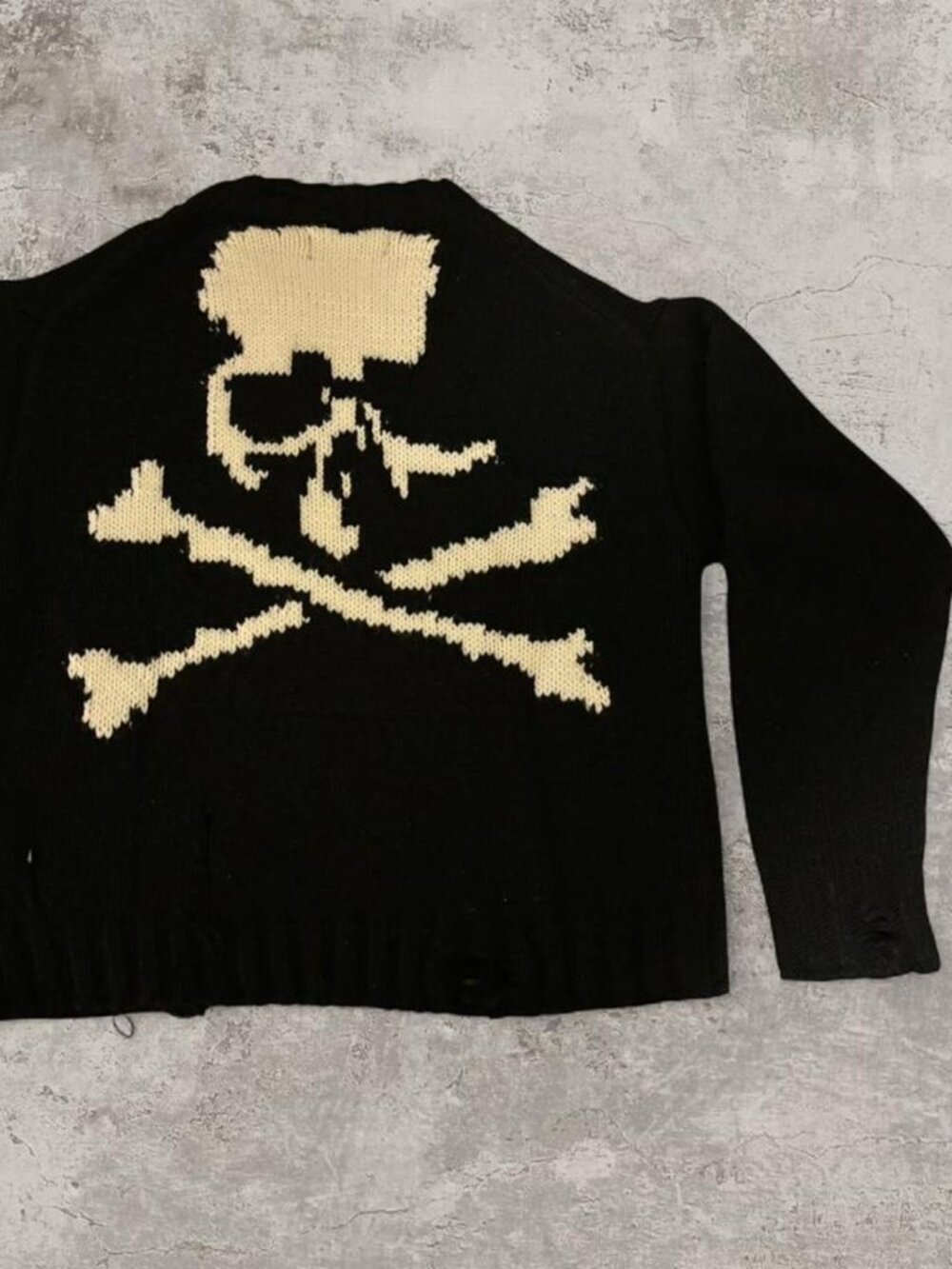 Mastermind World XXL Black Skull Knit Sweater Distressed